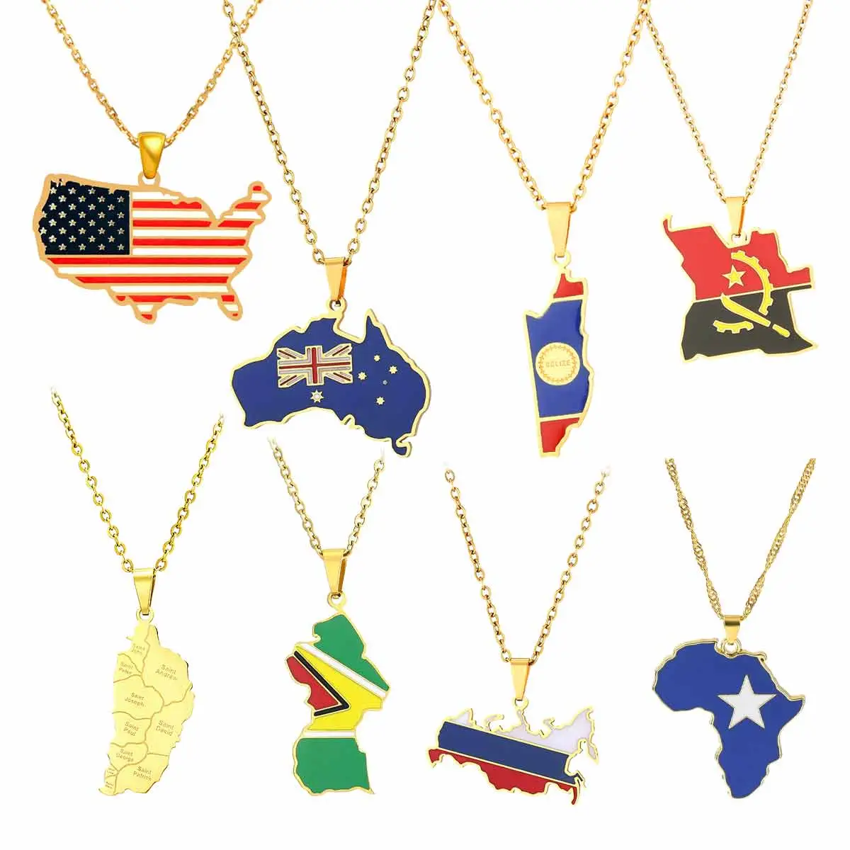 Creative world maps, national flags, necklaces, pendants,Women and men jewelry gift