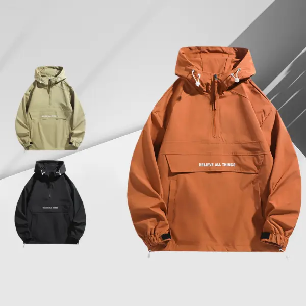 Trendy Half Zipper Pullover Softshell Jacket Men 2025 Fall New Stylish Hooded Sweatshirt Outdoor Hiking American Style Jacket solo leveling jacket Menswear Tops Long Sleeve fashion casual hoodie