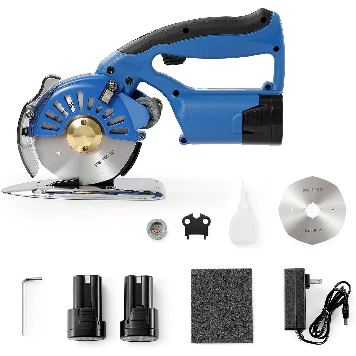 VEVOR Fabric Cutter, 5-Speed Cordless Electric Rotary Fabric Cutting Machine, 1.1" Cutting Thickness, Octagonal Knife, with Replacement Blade and Battery Charger, for Multi-Layer Cloth Fabric Leather