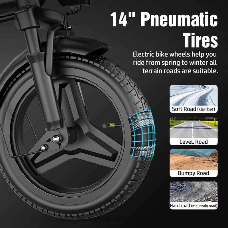 Pikabike Z6 Electric Bike | Peak 1200W | 25MPH | 14" Pneumatic Tires | 22-40 Mile Range l Rear Disc Brake l Foldable l Two Seats