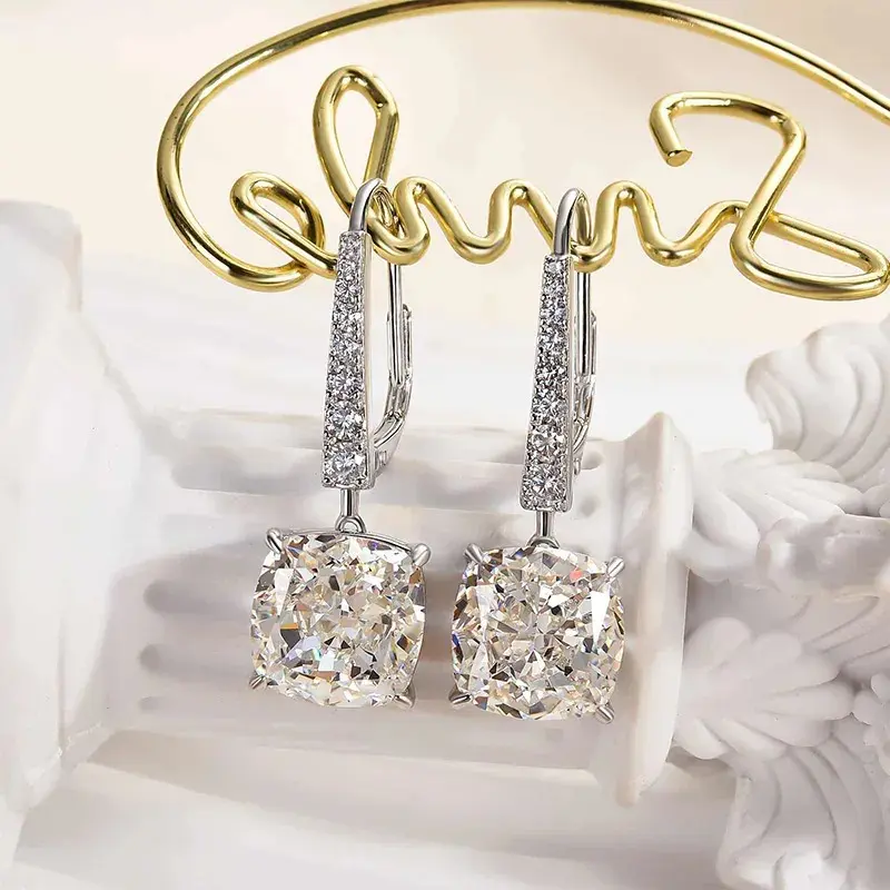 Maxine Jewelry Women's 5.5Ct Cushion Cut 5A Cubic Zirconia Statement Earrings - Elegant, Fashionable, Versatile Jewelry Accessories for Wedding, Anniversary