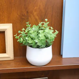 1count 16cm Artificial Plants The artificial money leaf plant in a white pot is perfect for adding fresh green elements to home, office, and desktop decorations.