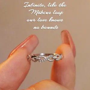 S925 Sterling Silver Infinity Band Ring for Women – Handcrafted with 32 Micro Cubic Zirconia CZ, Promise Eternity Ring, Timeless Romance Anniversary Valentine's Day Gift
