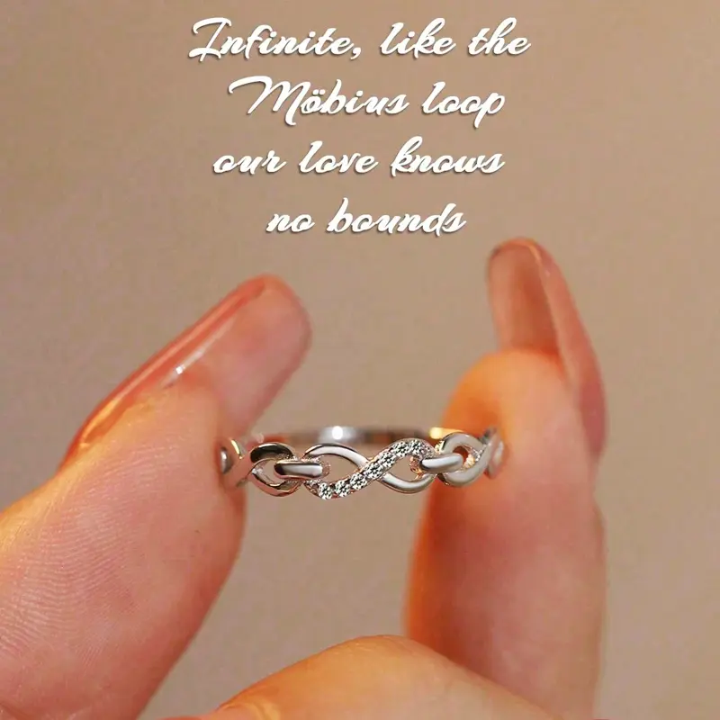 Women's S925 Sterling Silver Elegant Infinity Promise Band Ring - Handcrafted Female Elegant Fashion Unique Ring, Dazzling Micro Pave CZ, Daily Wear Durable Jewelry Gift, Elegant Fashion Rings, Unique Rings
