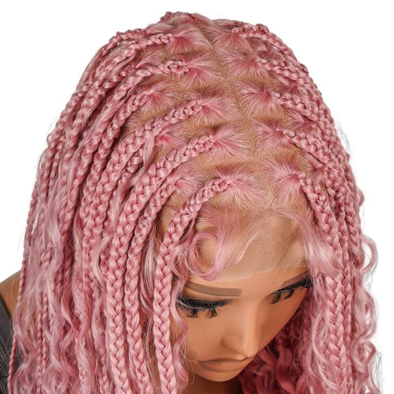SuperNova #Pink Color 16" Full Lace Bohemian Box Braided Wig - Premium Synthetic Fiber, Natural Look, Lightweight & Comfortable for Daily Wear, Perfect for Trendy Hair Transformations