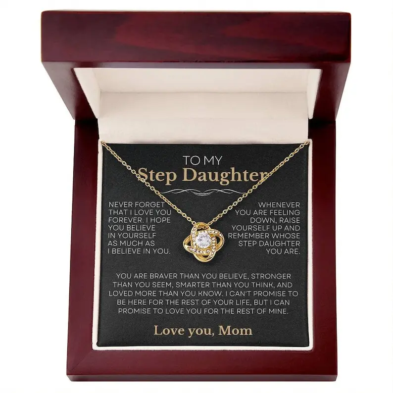 To My Step Daughter, Love Knot Necklace, Birthday Gift For Step Daughter, Heartfelt Gift From Mom, Mommy Step Daughter Present, Inspirational Jewelry, Sentimental Keepsake, Elegant Sterling Silver Pendant, Special Occasion Gift