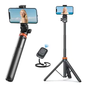 61" Phone Tripod for Live Streaming & Vlog Extendable Selfie Stick with Bluetooth Remote for iPhone Android Professional Grade Nylon 6/6 Aluminum Ring Locks 360° Ball Head