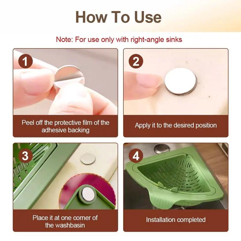 1pc Magnetic Suction Corner Sink Strainer – Anti Clogging Kitchen Strainer Basket for Food Waste, Fruits & Veggies, Compact Suction Cup Sink Corner Rack