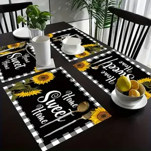 1pc/4pcs/6pcs  Sunflower Home Decor Kitchen Placemats, Geometric Patterned Table Mats with Printed Heat Insulation, Measuring 12*18 Inches, Suitable for Outdoor Family Gatherings And Kitchen Dining Events