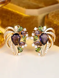 Exquisite Multicolor Rhinestone Decor Earrings Bohemian Earrings for Women & Girls Holiday Party Engagement, Perfect for Daily Wear Jewlry Accessories Anniversary Mother's Day Gift