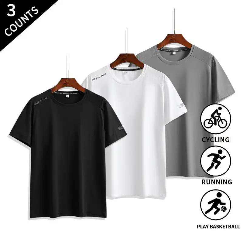 Summer Vibes 3-Pack Men’s Performance Sports T-Shirts, Cooling Breathable Short-Sleeve Tops for Summer Gym Training and Outdoor Activities