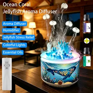 Ocean Coral Shaped Jellyfish Mist Aroma Diffuser & Humidifier, Color Changing Ambient Lights, Calming Mist to Ease Stress, Bonus Essential Oils Included, Portable Home Fragrance Machine, Wonderful Gift for Family & Friends