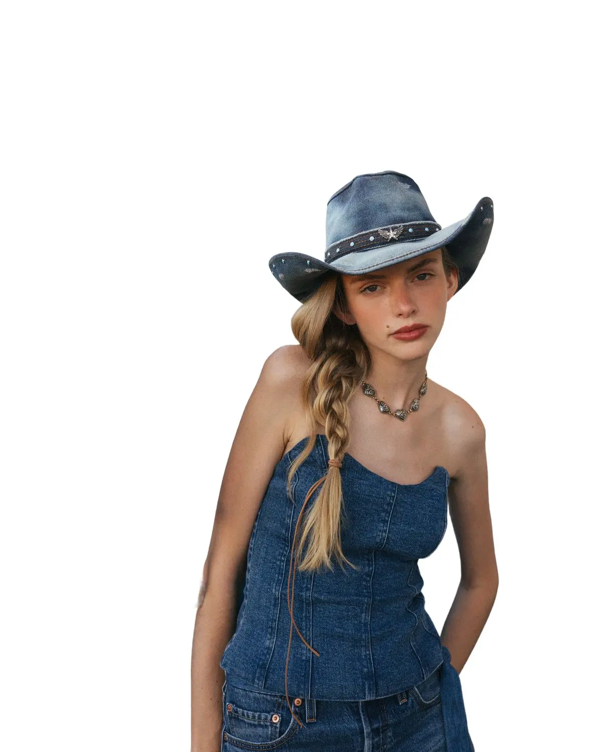 Cleo + Wolf Women's Women'S Medium Wash Strapless Denim Corset - It14103-Bb