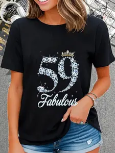 100% Cotton Unisex 59 Year Old Its My 59th Birthday Queen Diamond Heels Crown T-Shirt Graphic Printed Vintage Casual Tshirt