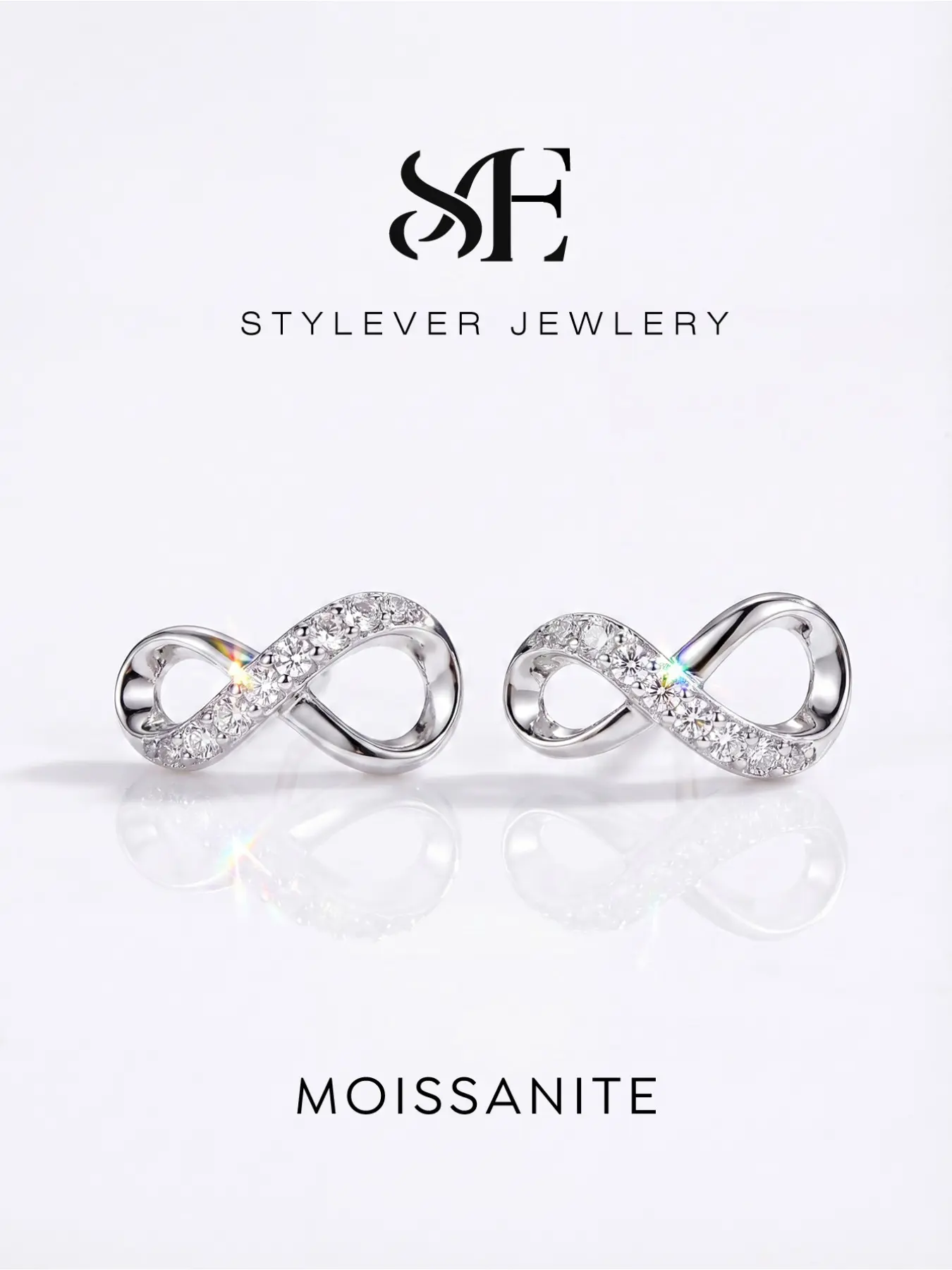1 Pair Irregular Infinity Copper Stud Earrings with Synthetic Moissanite Lab Created for Women Wedding Fine Jewelry Moissanite Studs Earrings