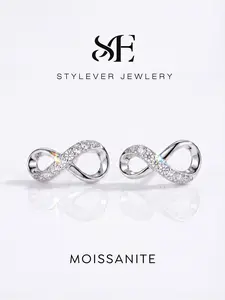 1 Pair Irregular Infinity Copper Stud Earrings with Synthetic Moissanite Lab Created for Women Wedding Fine Jewelry Moissanite Studs Earrings