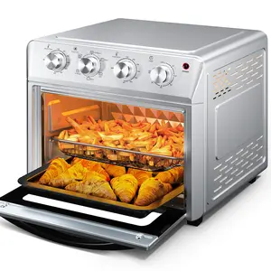 Air Fryer Oven 27.5QT, 6-in-1 Countertop Oven, Air Fry, Bake, Broil, Toast, Warm, Dehydrate, 4 Knob Control, 1600W, Family Size, Silver Multi-Function  Large Capacity Multifunctional Stainless Steel