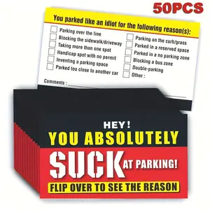 50 Pack 3.5 x 2.1 Inch Fun Parking Reminder Cards, Ideal for Car and Motorcycle Owners, Writeable Warning Cards for Illegal Parking