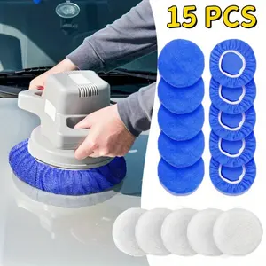 15Pcs Car Polishing Pad Valve Cover,5-6 Inches,10Pcs of Ultra-fine Fiber+5Pcs of White Lamb Wool,Car Polishing Wax Pad Kit,Car Track Cushion Polishing Pad,Car Cleaning Supplies,Car Wash Polishing Wax Kit tool kit set