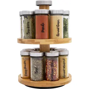 16 Jar  Rack with Spices Included & 5-Year Free  Refill Program - Rotating Countertop 2 Tier Tower Organizer for Kitchen Spices and Seasonings, ( )