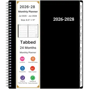 2026-2028 Monthly Planner, 2 Year Calendar Planner, Jul 2026 - Jun 2028, 8.5'' x 11'', Large Spiral Agenda, 24 Months, with Tabs &Pocket, Flexible Cover, Organizer for Office  School, Black