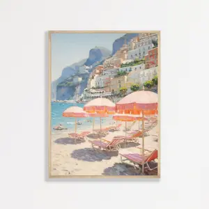 etro Beach Painting Poster (Unframed), Amalfi Coast Italy Landscape Print, Aesthetic Coastal Wall Art Home Decor, Home Decor
