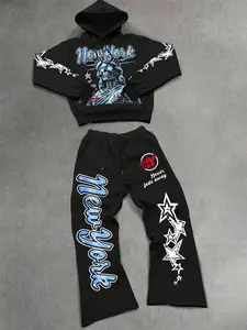 Men's Casual Hoodie Set, Letter Print Design, Long Sleeve Loose-Fit Sweatshirt & Drawstring Pants, Fall Winter Streetwear