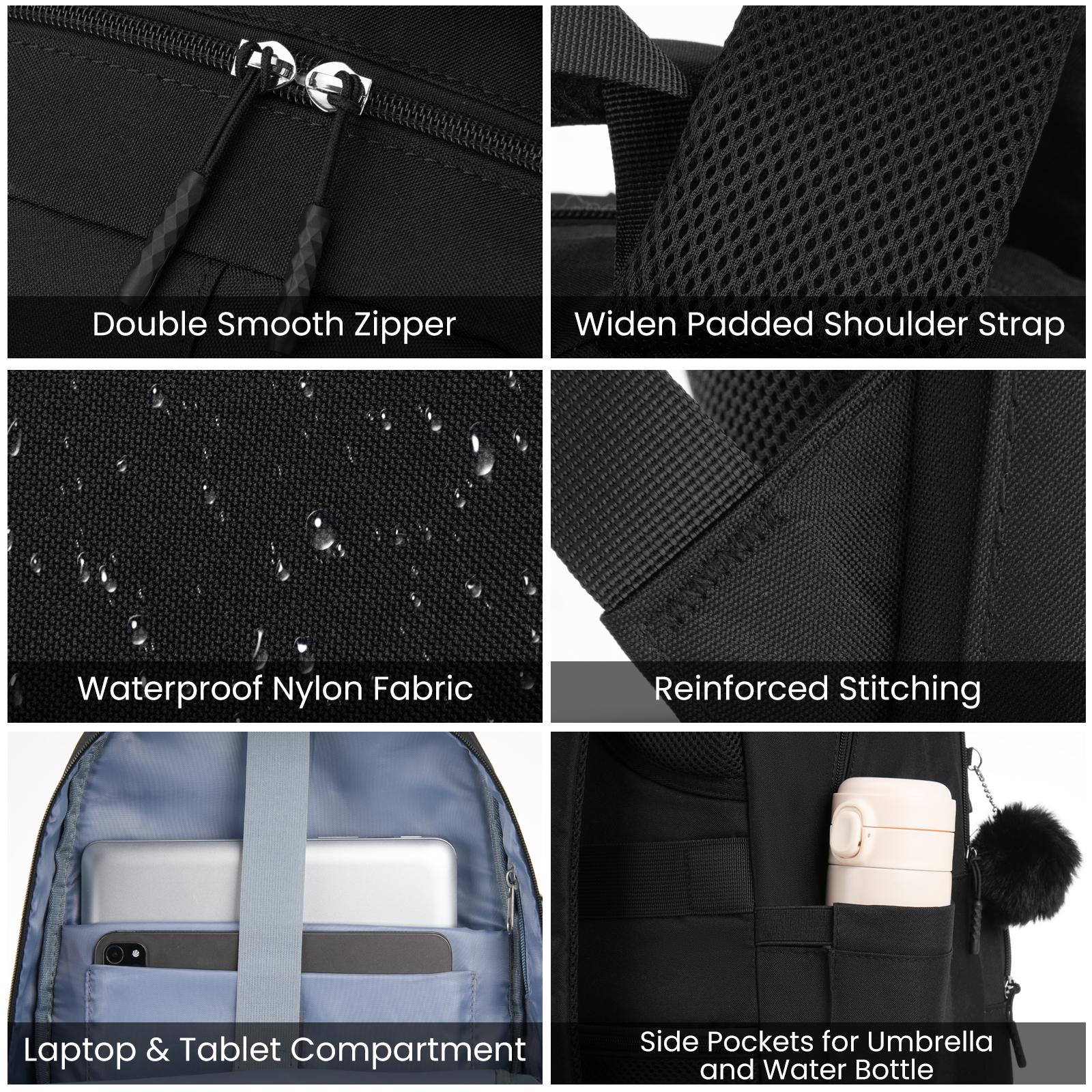 YAMTION 15.6" Laptop Backpack Waterproof with USB Charging Port Anti-Theft Pocket Luggage Strap Cute Pom Pom Gift for School Travel