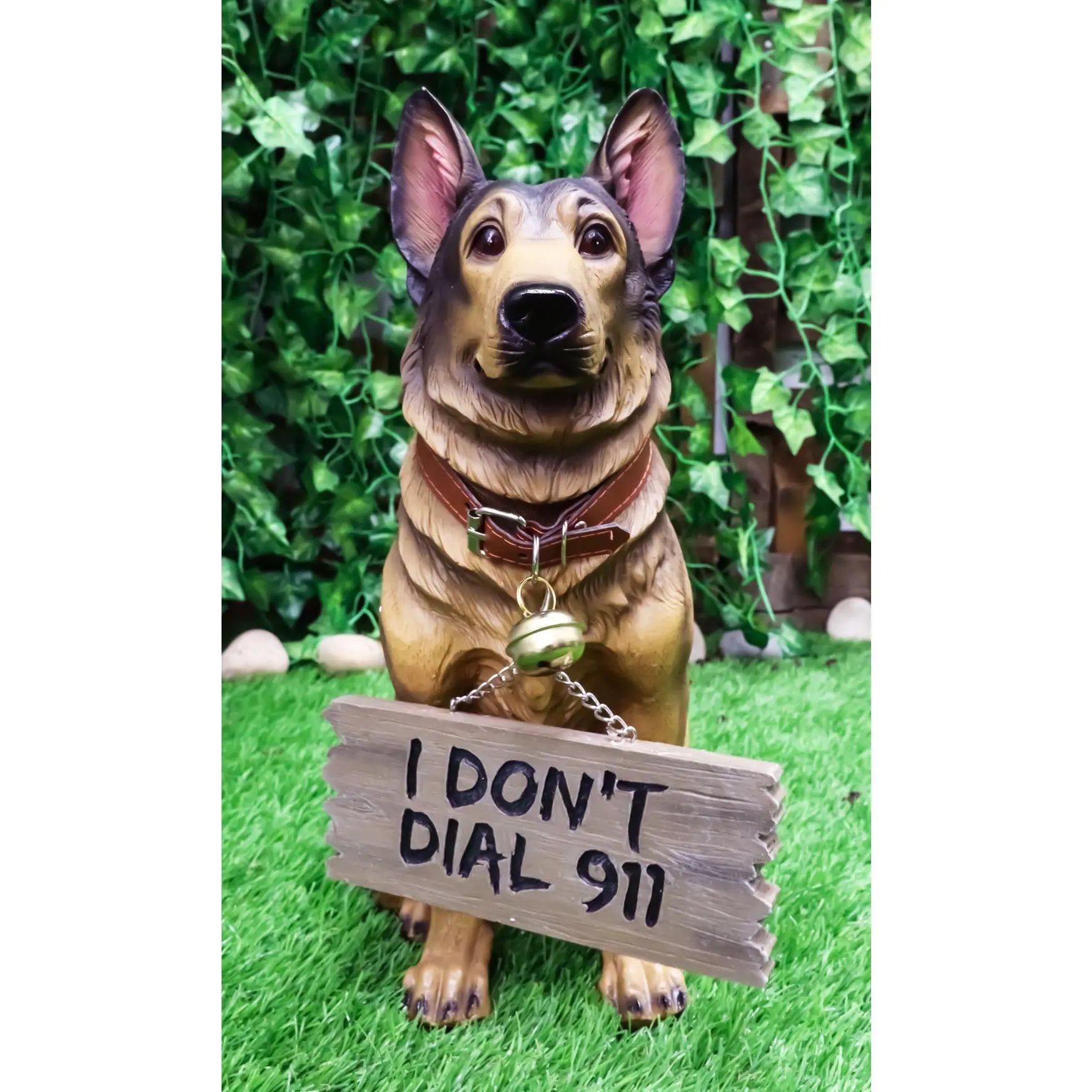Faithful Collared German Shepherd Guard Dog Large Figurine Holding Sign Statue