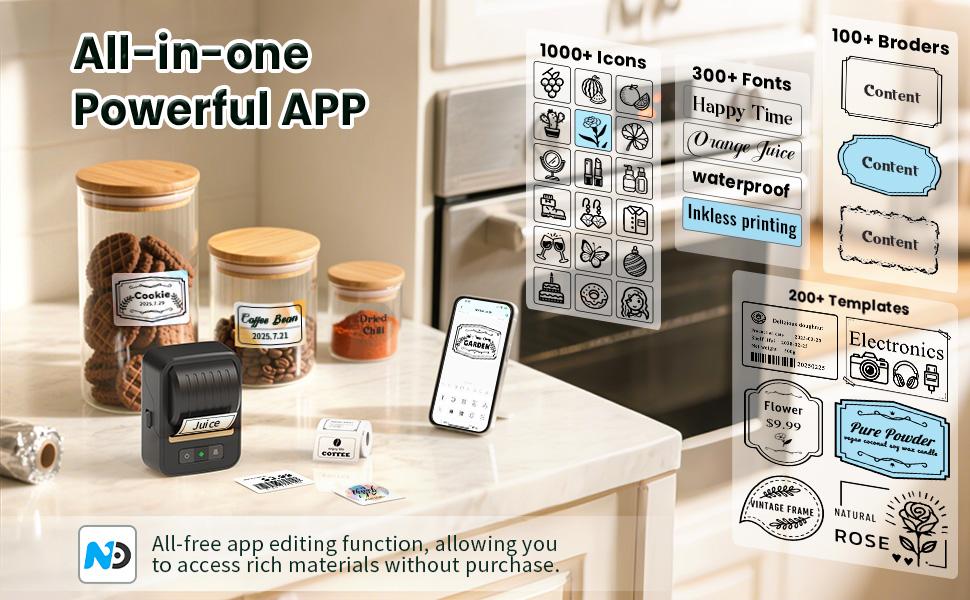 Label Maker Machine with Tape, Wireless Bluetooth Label Maker Sticker Printer for iOS, Android, Windows, Mac, Chromebook, Portable Thermal 2 Inch Label Printer for TT Shop, Etsy, Shopify and Local Small Business, Barcode, Address, Logo, Clothing