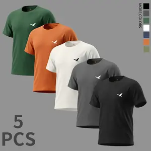 Men’s Summer T-Shirt Pack of 5 — Short sleeves, versatile for various styles; suitable for travel and home wear; casual men’s top; fashionable and easy to match; great for parties and as a Father’s Day gift