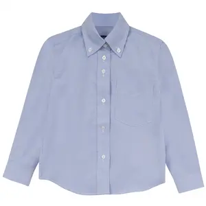 Solid Oxford Blouse - Light Blue, Long Sleeves, Button-Up Front, Chest Pocket, Plain Design, Ideal for Men's Top