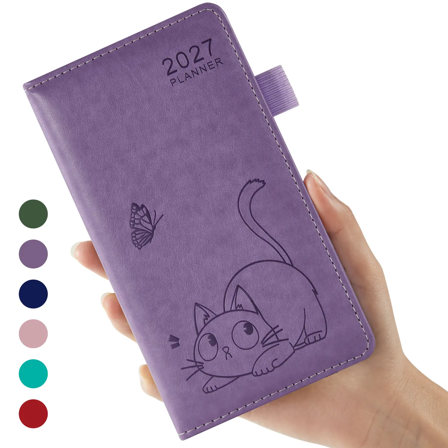 2027 Portable Pocket Planner, 3.8x7 in Weekly-Monthly Organizer for Purse, 12-Month (Jan.2027-Dec.2027) Office School Tool with Monthly Tabs Stickers, Inner Pocket, Elastic Band, Planner Accessories