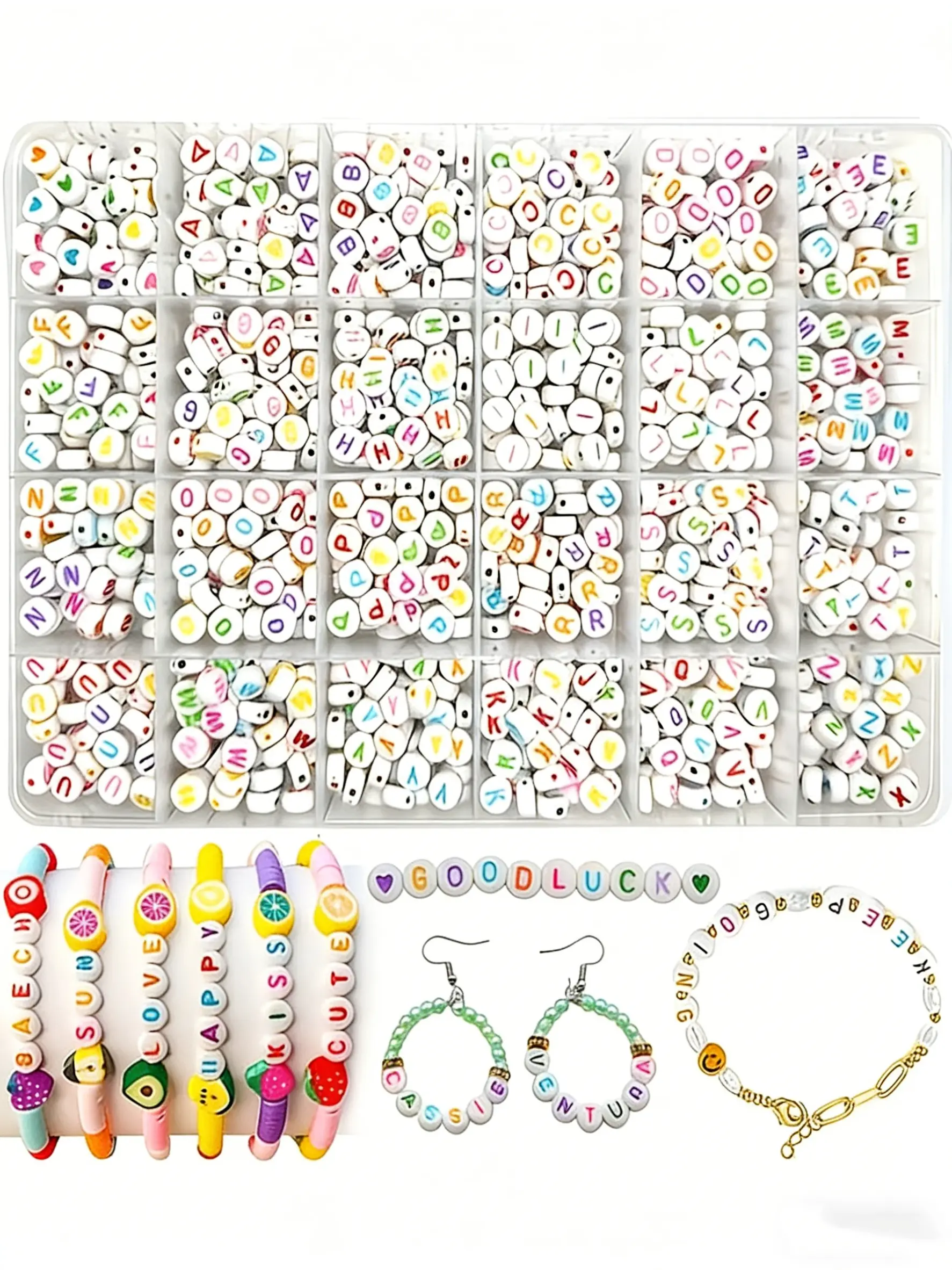 24-Piece Acrylic Letter, Alphabet Beads Set, 1480pcs 4x7mm Round A-Z Beads, DIY Jewelry Making, Party Decor, Keychains, Necklaces, Crafts, Letter, Alphabet Charm