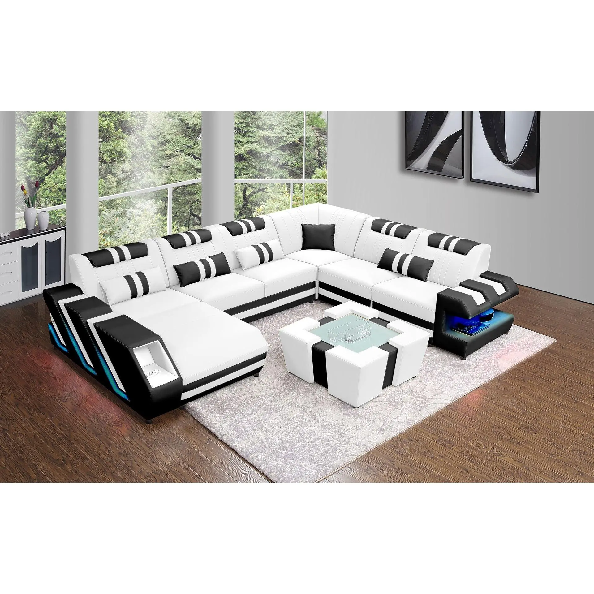 Neptune Modern Leather Sectional with LED Light
