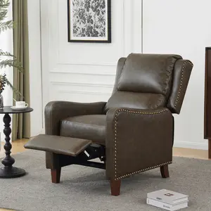 Pushback Recliner Chair, PU Leather Push Back Armchair, Upholstered Recliner Chair 105-135 Degree Adjustable, Retro Accent Chair for Living Room Bedroom