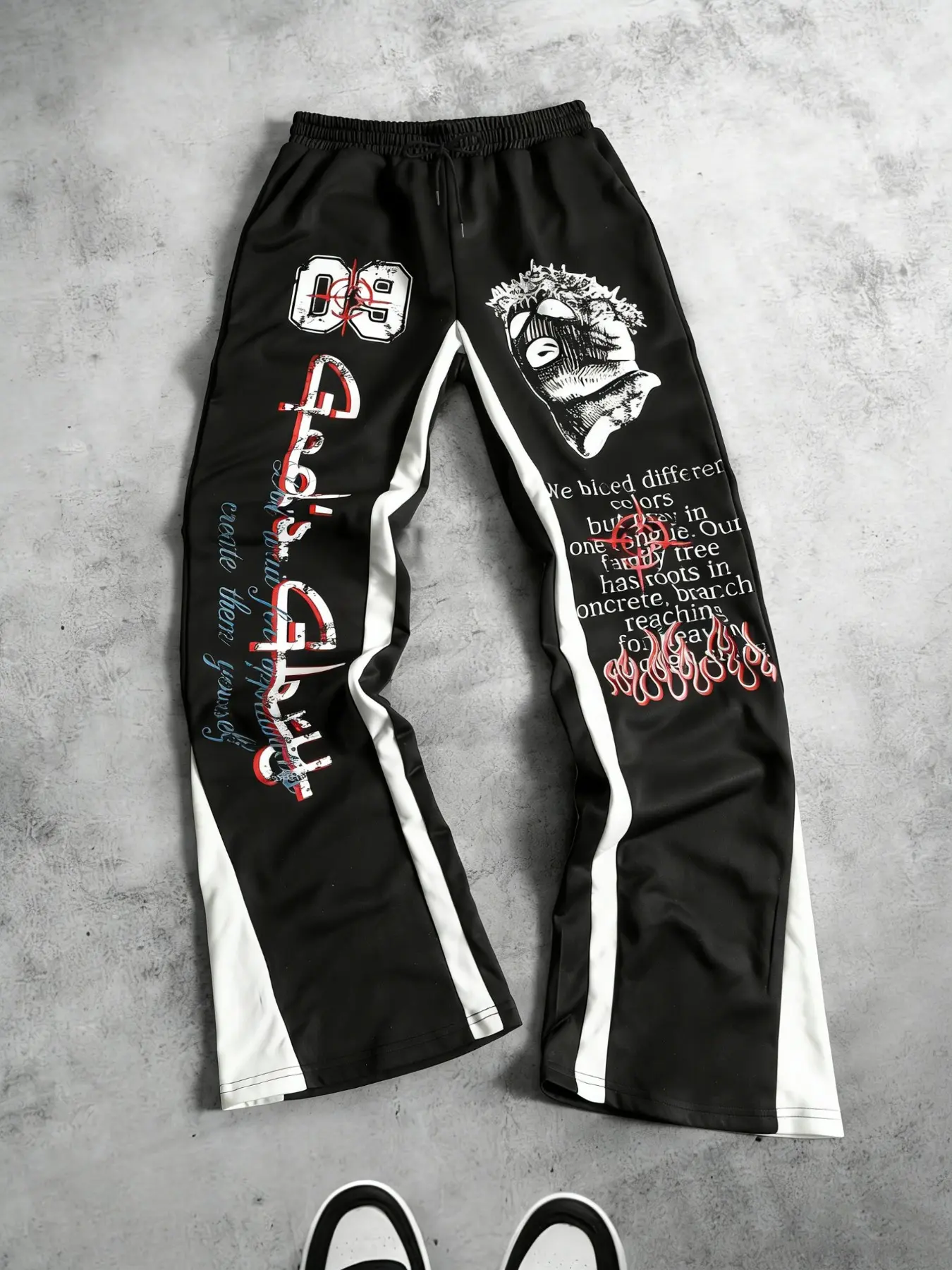 Unisex '09 Glory' Graphic Sweatpants, Artistic Portrait + Font Slogan, Side Stripes, Elastic Waist with Drawstring, Street Style, Athleisure Style Bottoms