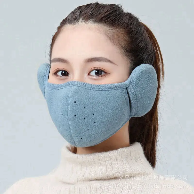 Winter ear muffs and ear cords in blue