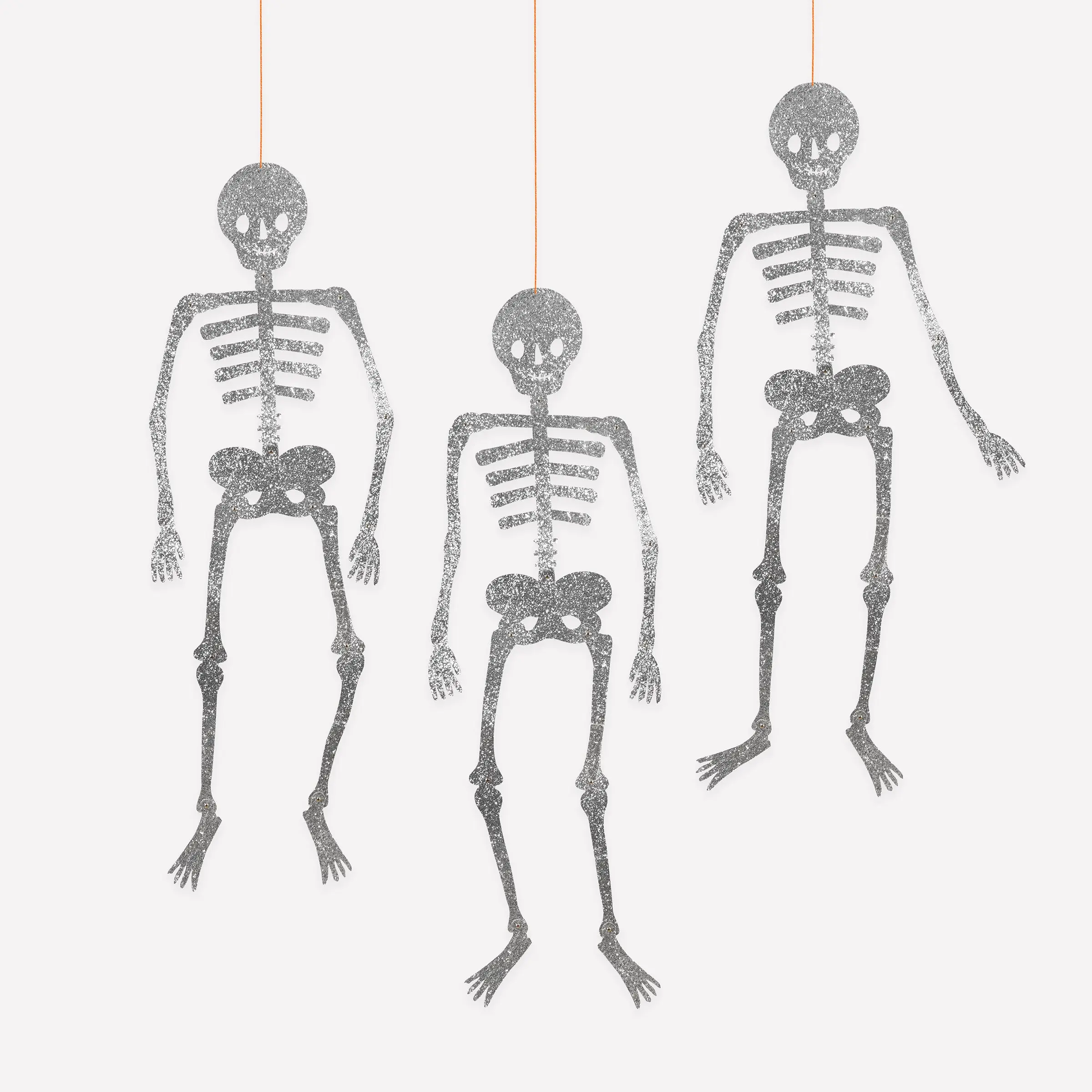 Halloween Giant Glitter Jointed Skeleton Decorations (x 3)
