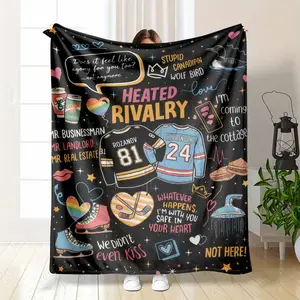 Heated Rivalry Flannel Blanket Hockey Romance Quote and Colorful Heart Print Soft Warm Cozy Lightweight Decorative Throw Perfect for Bedroom Living Room Sofa Reading Corner Office Lounge Gift