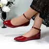 Women's Comfortable Ballet Flats Pointed Toe Patent Leather Ankle Strap with Buckle Elegant Lightweight Breathable Girl Casual Dress Flat Shoes Footwear For Work Office Daily Wear