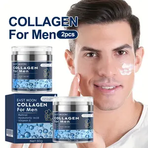 EAST MOON Men's Collagen Face Cream 2pcs, 100g Each – Contains Retinol & Hyaluronic Acid for Deep Moisture, Lightweight Formula, Suitable for All Light Beige Types, Ideal Gift for Husbands & Fathers on Birthdays or Father's Day