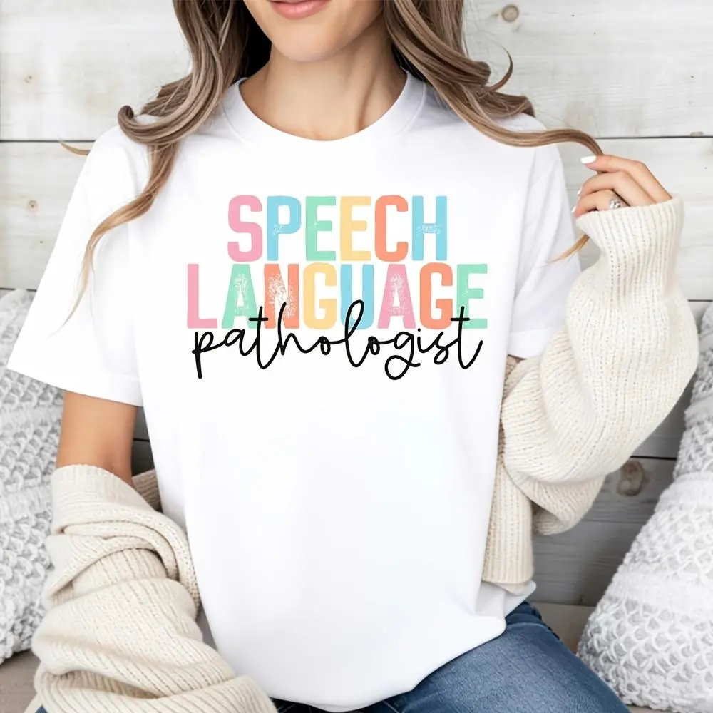 Colorful Speech Language Pathologist Text Print, Raglan Long-Sleeved T-Shirt, SLP Awareness Gift For Teachers And Therapists, Casual Daily W