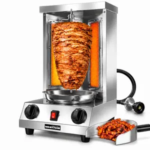 WantJoin Shawarma Grill Machine - Gas Vertical Rotisserie with 2 Burners and Drip Pan for Home Use, Stainless Steel Rotating Doner Kebab and Gyro Meat Oven Cooks up to 18 lbs