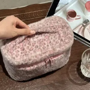 New Handheld Makeup Bag Zipper Design Portable Storage Case Multi-functional Leopard Handbag Women Girls