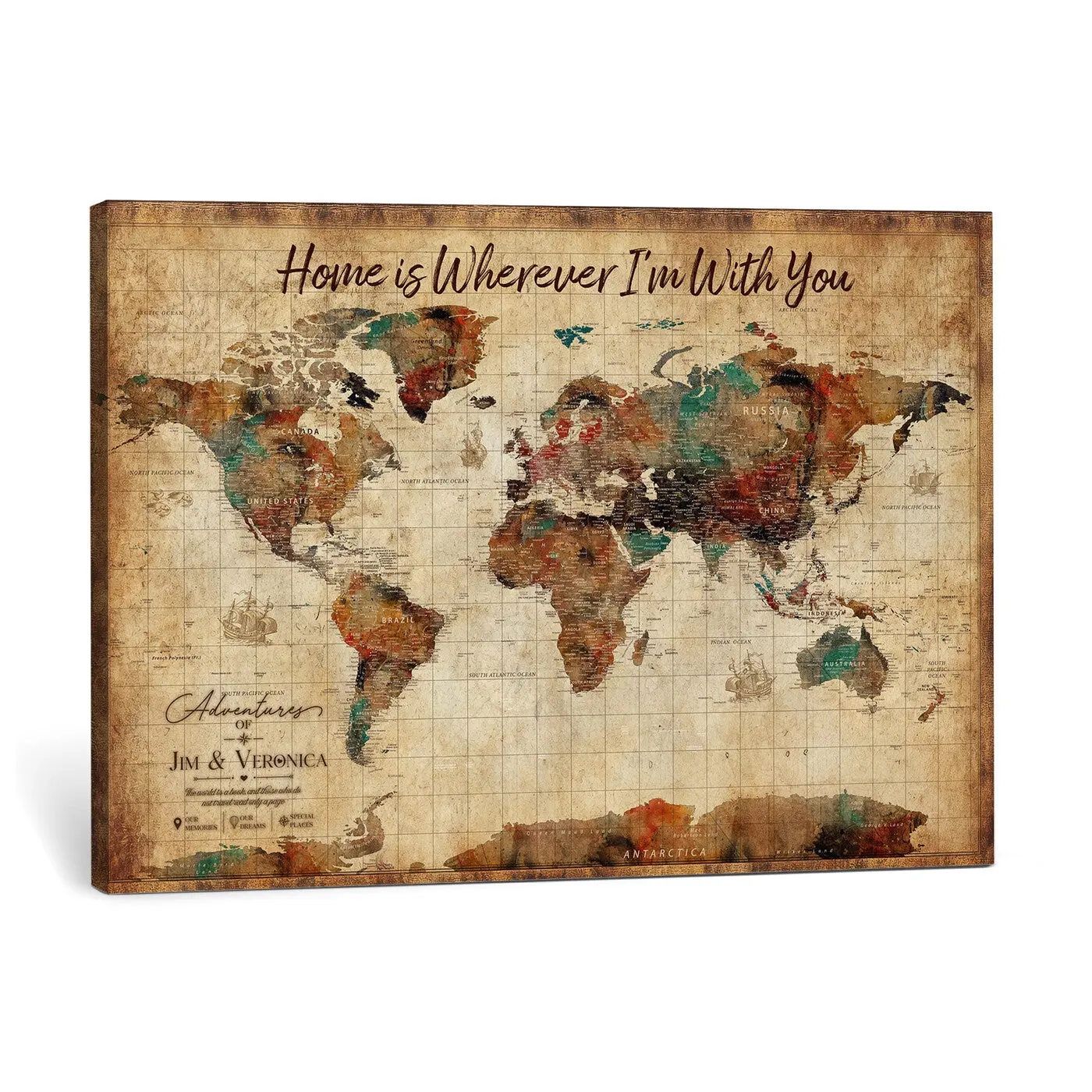 Custom Push Pin World Map Canvas Print – Personalized Travel Map Wall Art