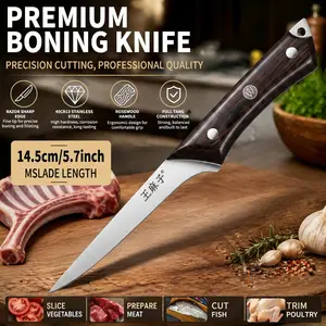 Premium Wang Mazi Boning Knife 5.7", High-Hardness 40CR13 Stainless Steel Kitchen Fillet Knife with Ergonomic Rosewood Handle & 2mm Thick Blade, Ultimate Multifunctional Knife for Trimming Beef, Fish, Lamb & Kitchen Prep