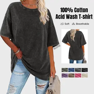 Holafish Unisex Acid Wash Tshirt Women's Cotton T-Shirts Half Short Sleeves Casual Loose Solid Streetwear Tee Tops,Men's Retro Street T-Shirts Loose Fit,Acid Washed Tshirt Womenswear Summer