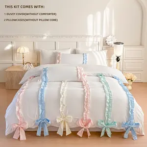 Princess Style Colorful Lace Bedding Set, Includes 1 Lace Duvet Cover and 2 Pillowcases, Zipper Design, Soft Fabric, All Seasons, Breathable Duvet Set