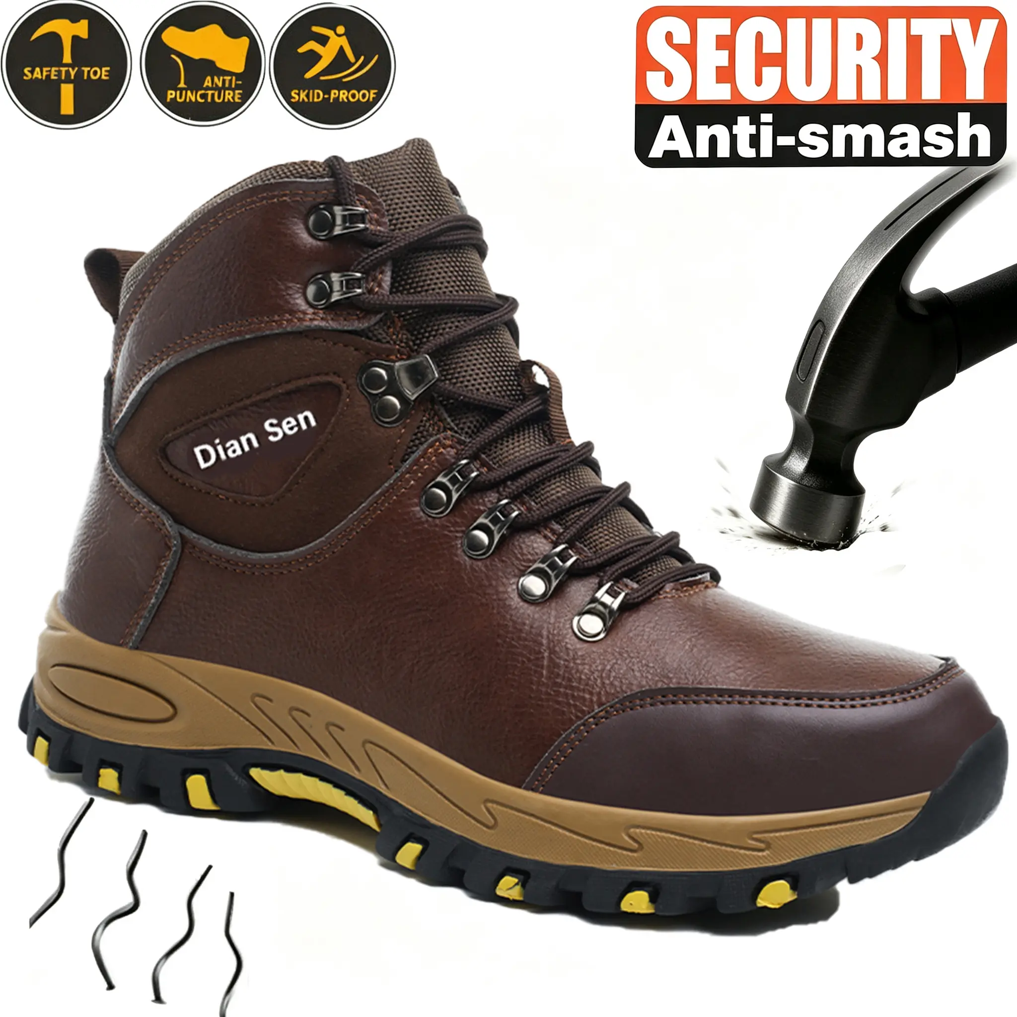 Men’s Light‑Weight Comfortable Steel‑Toe Work Shoes Anti‑Smash & Puncture‑Proof Slip‑Resistant Durable Safety Footwear for Construction & Workshop
